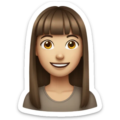 Smiling girl with brown hair and bangs and nose ring sticker