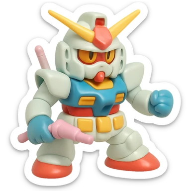 a Gundam robot as a vinyl figure, detailed armor, dynamic pose, iconic color scheme sticker