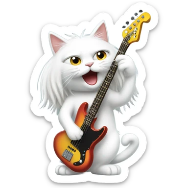 long haired white cat plays electric bass  sticker