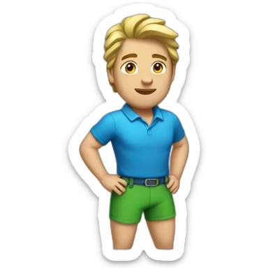 white climber with a blue shirt and green shorts. sticker