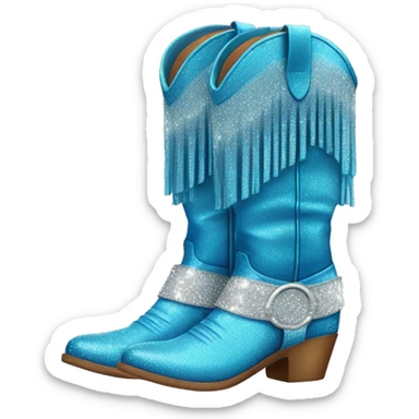Realistic blue fashion cowgirl boots with sparly shiny glitter fringe on them. sticker