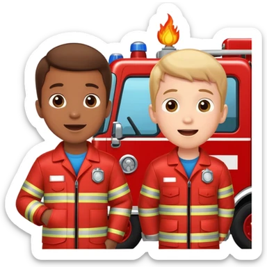 Two love y boys excited to see a firetruck  sticker