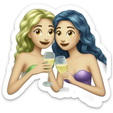 Two mermaids drinking champagne  sticker