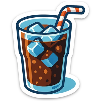 3D illustration of a glass of soda with ice cubes and a straw, realistic and refreshing look sticker