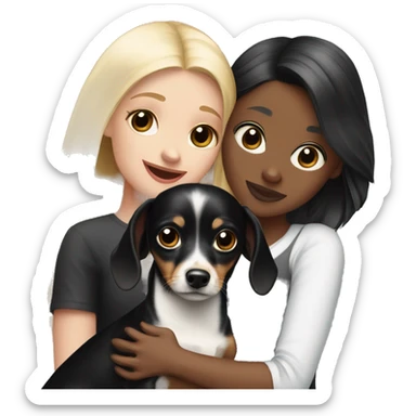 black dachshund and black and white chihuahua with and a blonde girl  sticker