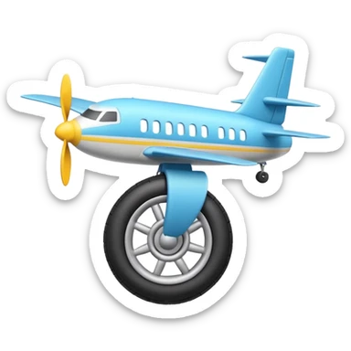 Emoji-style airplane landing gear with a single inflated, puffy wheel and a strut, cartoon-like, 3D, soft rounded shapes, clean lines, isolated on white background, minimal shading, emoji aesthetic sticker