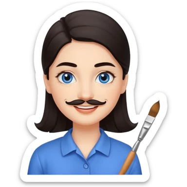 Girl oval face with fair skin. His eyes were blue, and his eyebrows were dark and somewhat bushy. Above his upper lip he wore a small brush-like moustache, known as a "His hair was dark  sticker