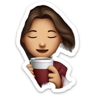 Brunette girl inside a burgundy blanket sipping coffee eyes closed sticker