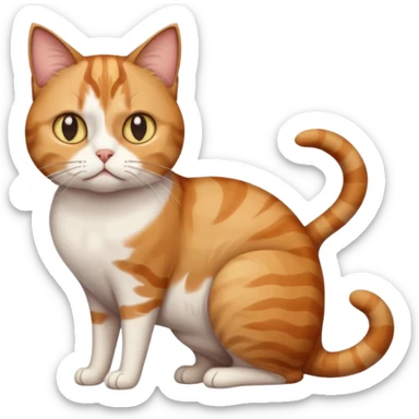 full body white, ginger and brown tabby calicio cat with skinny head and fat body with an anxious face sticker