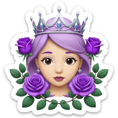 Purple rose with silver tiara and a purple emblem leaf wreath sticker