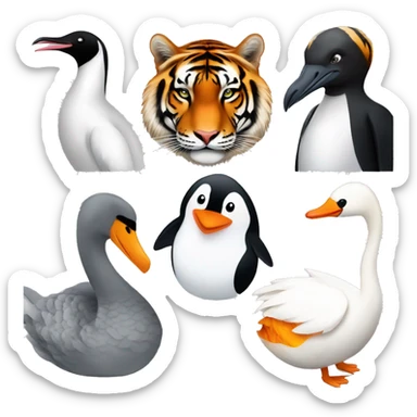 penguin and swan and a tiger in one animal sticker