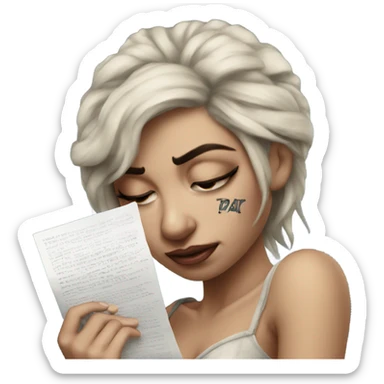Hyper Realistic Beautiful tattooed woman crying holding a letter  sticker
