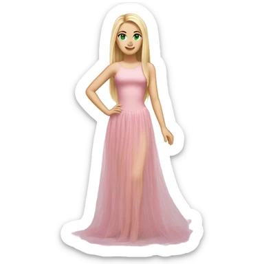 Realistic White girl with Long straight blonde hair, green eyes, tattoos, full body wearing pink tulle dress sticker