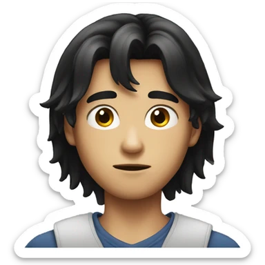 long black hair boy serious face  sticker
