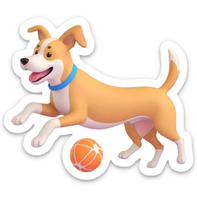 dog chasing ball in forrest, close up pose sticker