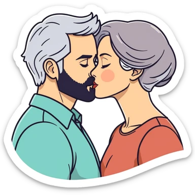 Grey haired bearded man and pretty brunette woman kissing  sticker