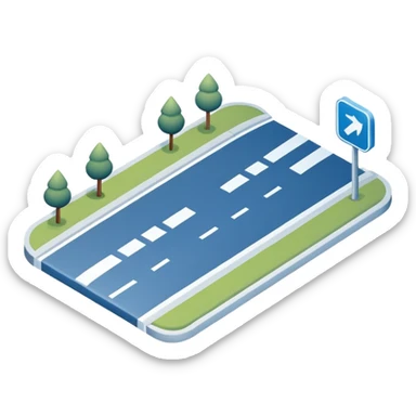 
A 3D minimal icon showing a street route with a clear path, blue road with white markings, in a clean, minimal 3D style and a transparent background. sticker