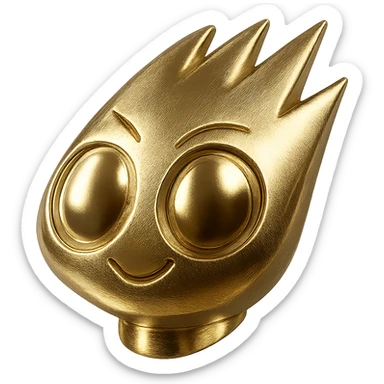 Create a gold flat token featuring the mascot head from the provided image. The head should be gold, identical in style and detail to the reference, centered, with no shadows, and on a transparent background. sticker