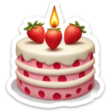 Pink strawberries and cream birthday cake with a candle sticker