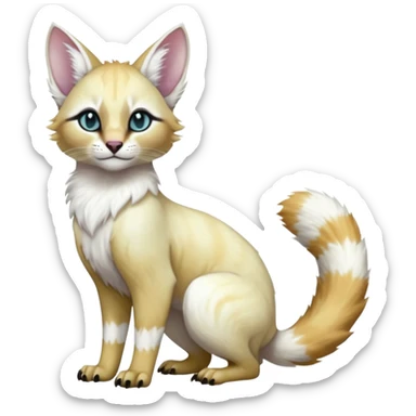 Colorful tropical pearly-albino-white iridescent glorious divine exotic cute cool beautiful shiny beautiful fantasy-caracal-civet-genet-sergal-vernid-Cacomistle-oncilla-animal-Fakémon-hybrid-fursona with tufted ears (full body) sticker