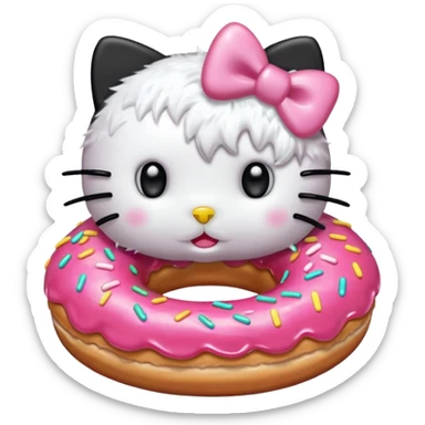 hello kitty taking a bite of a donut sticker