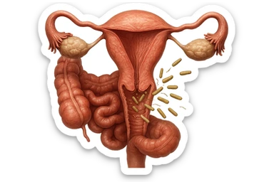 UTERO UMANO E INTESTINO ANATOMICI REALISTICO CON BATTERI CHE ESCONO DALL'INTERNO, IPERREALISTICO 4K sticker