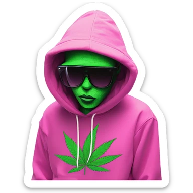 Hemp leaves Multicoloured neon person smoking wearing hoodie dancing hip hop bucket hat tropical Skater fashion aesthetic baggy clothes graphic t shirt 420 sticker
