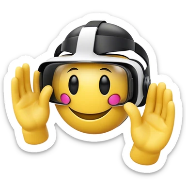 A yellow smiley face with a virtual reality sticker