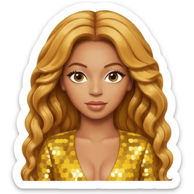 Beyonce with long strawberry blonde hair, yellow sequin outfit sticker