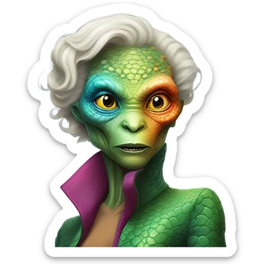 a Reptilian alien woman kissing  Donald Trump  sticker