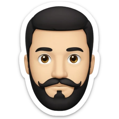 Man, hispanic skin, black hair, black beard, black mustache black eyes black t shirt sticker