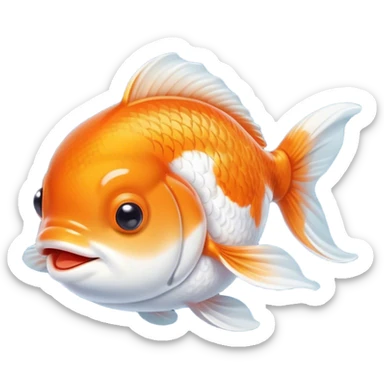 Meme-Worthy Cute Sleeping Orange and White Goldfish Portrait Emoji, Head resting peacefully with a contented smile, showcasing a streamlined, graceful body with a luxuriously soft blend of orange and white, eyes closed in a serene, floating nap, Simplified yet hilariously adorable features, highly detailed, glowing with a soft, drowsy light, high shine, relaxed and utterly lovable, stylized with an air of playful laziness, bright and heartwarming, soft glowing outline, capturing the essence of a comically sleepy goldfish, so meme-worthy it feels like it could instantly become the next viral sensation of adorable slumber! sticker