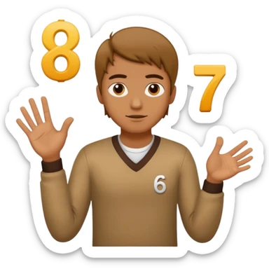 A guy shrugging with 6 on his left hand and a 7 on his right hand sticker