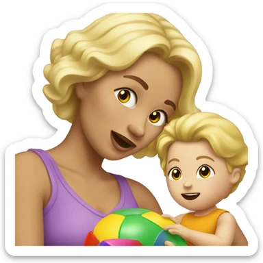 blonde women playing with blonde child with toys sticker