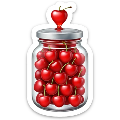 Realistic glass jar with silver metallic lid filled with maraschino cherries inside of it. sticker