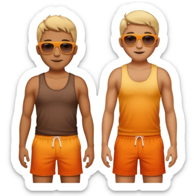 sunbrun eventho person used sunscreen - a parson in beach shorts, but with a sunburn and outline of a tanktop sticker