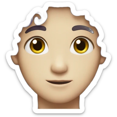 Male with white skin, green eyes, short violet curly hair, nose piercing sticker
