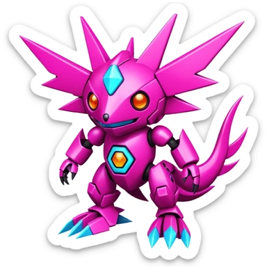 Digital Neon-Magenta Pixel-Fragmented Glitch-Lined Vivid Protogen-Rotom-Digimon-fusion-creature (full body) sticker
