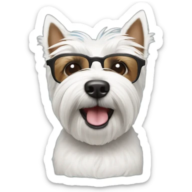 Perro westie con un hombre con pelo de punta y gafas sticker