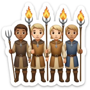 les villagois avec des fourches et des torches sapé en moyen age sticker