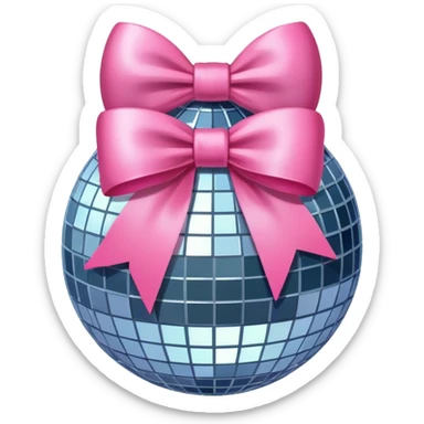 A disco ball with a pink bow on top sticker