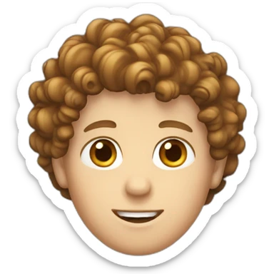 white boy with curly brown haired mullet with a corwn on his head sticker