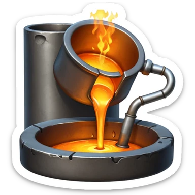 The crucible pours out metal, factory. sticker