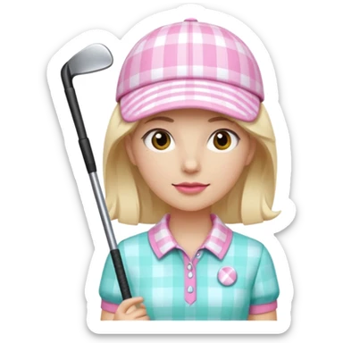 Aqua and pink gingham golf sticker
