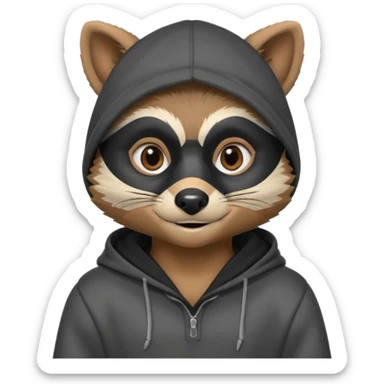 thief raccoon portrait, head and shoulders only, black burglar mask markings, sneaky smile, dark hoodie collar, mischievous eyes, 3D cartoon, mobile game icon style, clean background, no text, no watermark
 sticker