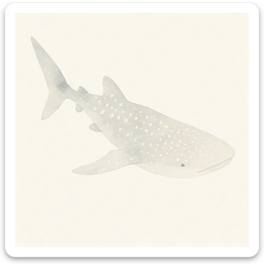 whale shark in watercolor style, spotted pattern, flowing fins, soft gradients, underwater scene, artistic and serene sticker