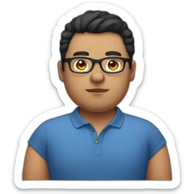 three-point head Black hair fatty Man with polo-shirt and glasses sticker