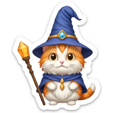 cat wearing a hat and holding a wand sticker