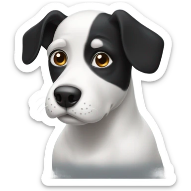 Black and white dog with eyebrow sticker