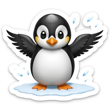 Penguin being hit in the snow sticker